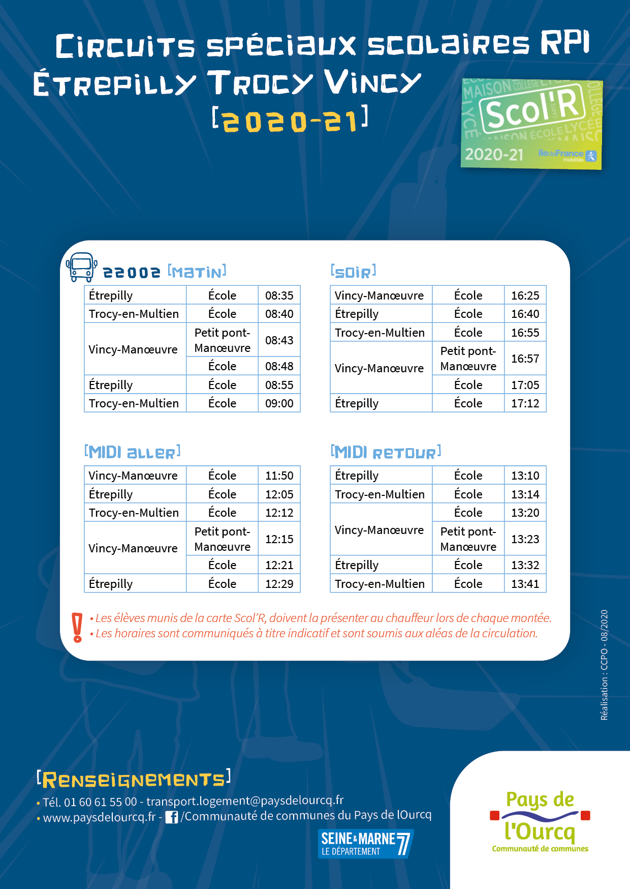 horaires de bus du RPI